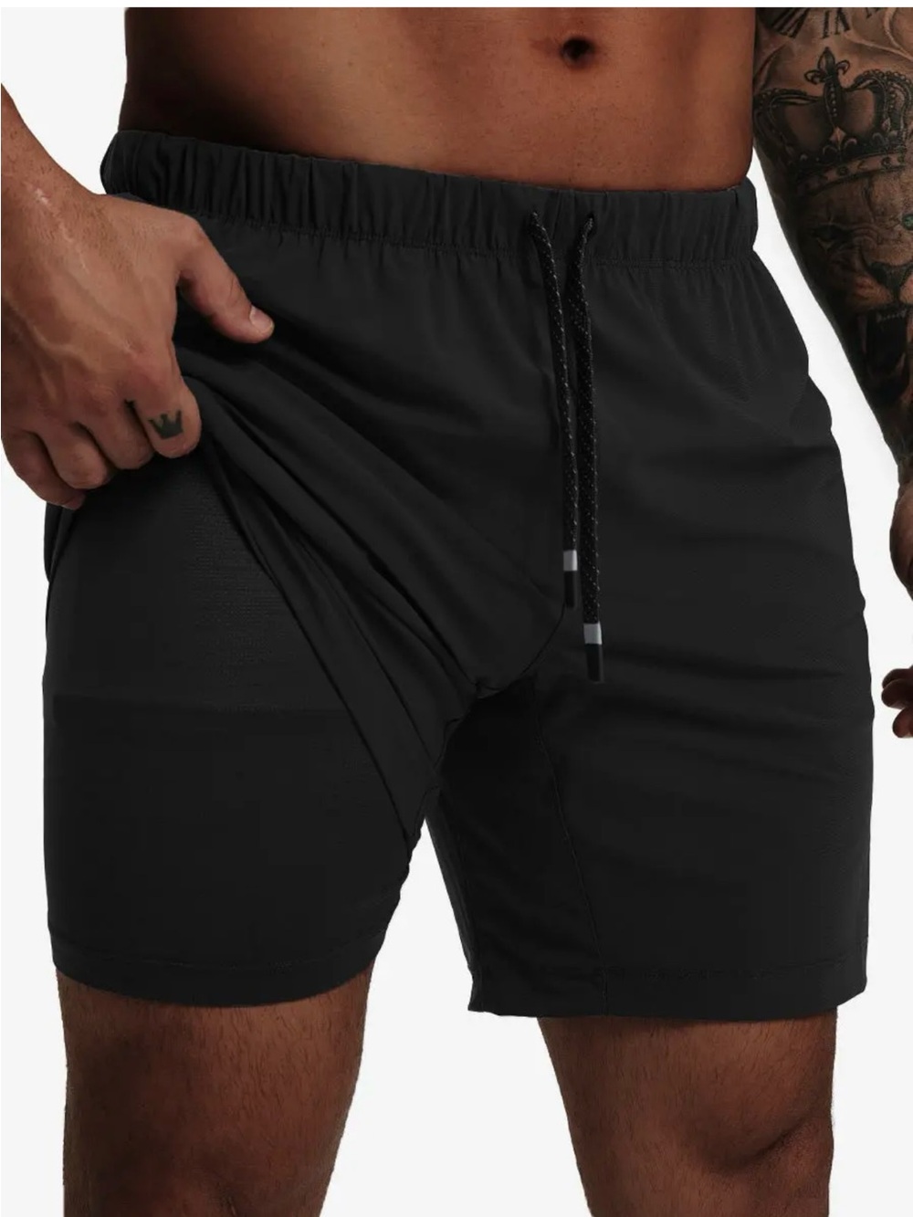 Fabletics Men's Black Athletic Shorts with Drawstring and Inner Liner
